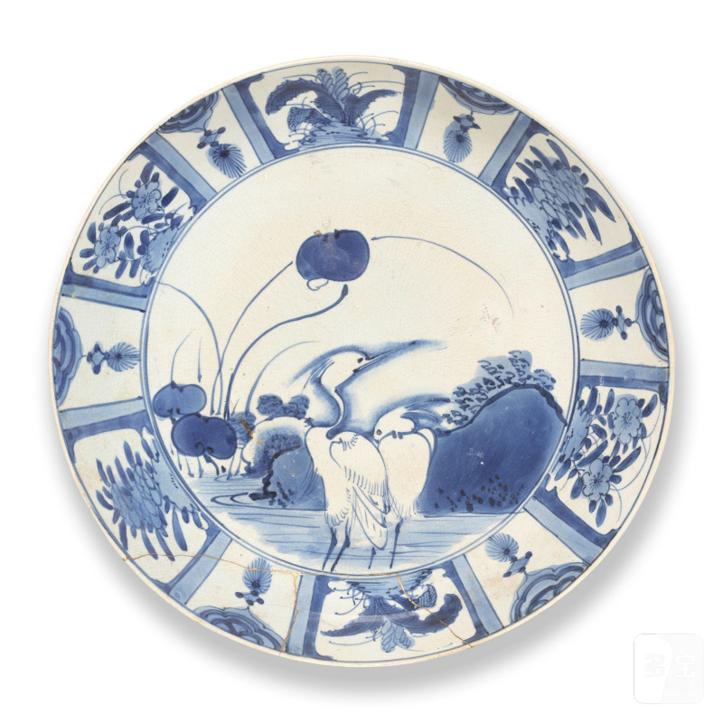 江戶時代 十七世紀早期 青花白鷺紋盤 | A BLUE AND WHITE 'EGRETS' DISH
